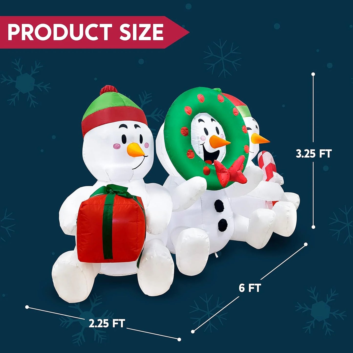 Frosty Trio Christmas Inflatable – 6FT LED Snowmen Outdoor Decoration